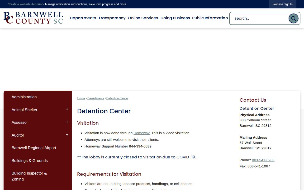 Official Barnwell County Detention Center web page